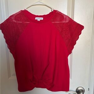 Marc New York Vibrant Red Lace Sleeve Blouse